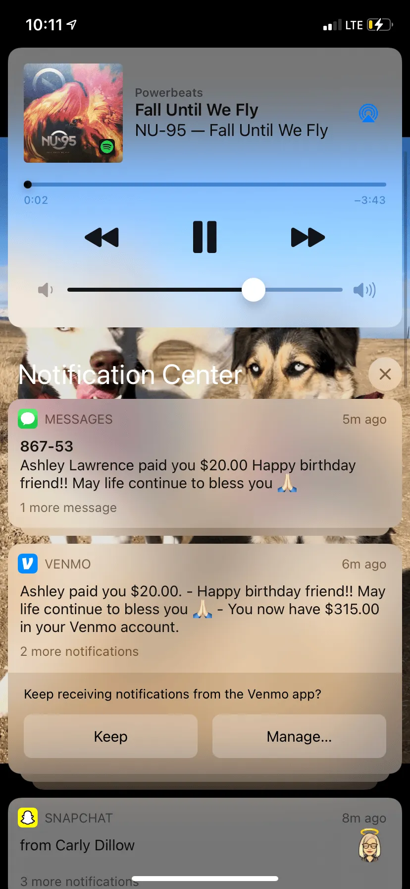 Phone screenshot of birthday Venmo notifications
